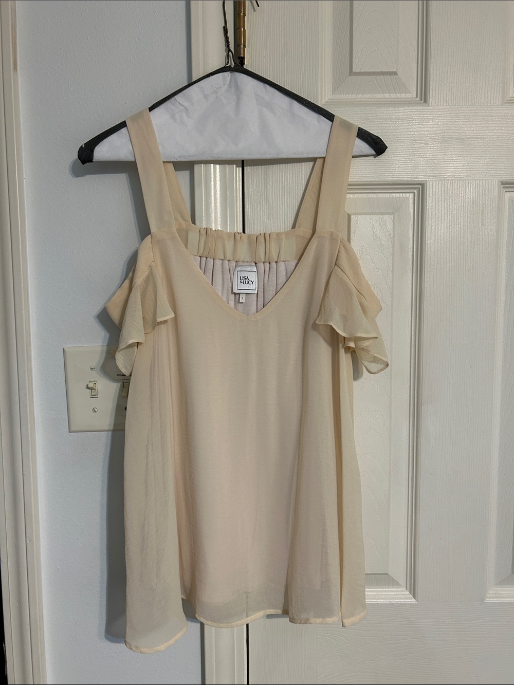Lisa & Lucy Beige Cold-Shoulder Ruffle Camisole